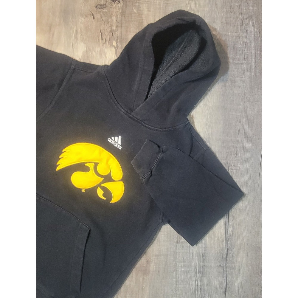 Adidas Iowa Hawkeyes Youth Hoodie Black Yellow Embroidered Pullover Size S 8